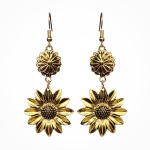 Sunflower Boho Earrings Dangle Gold Floral Cottagecore Jewelry Boheme